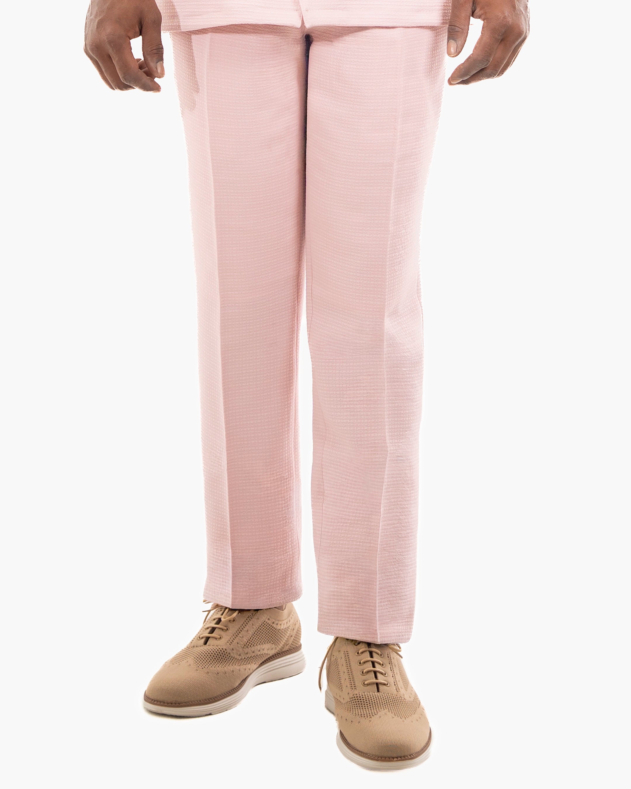 Blush Tailored-Fit Linen Textured Pants