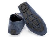 Navy Textured Leather Driver Loafer with Gold Lion Head