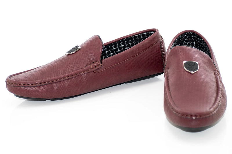 Burgundy Textured Leather Driver Loafer with Shield Emblem