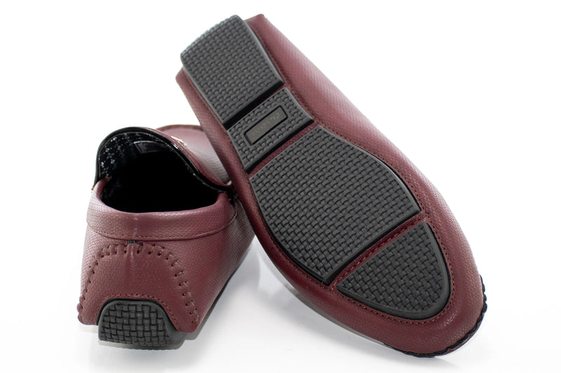 Burgundy Textured Leather Driver Loafer with Shield Emblem