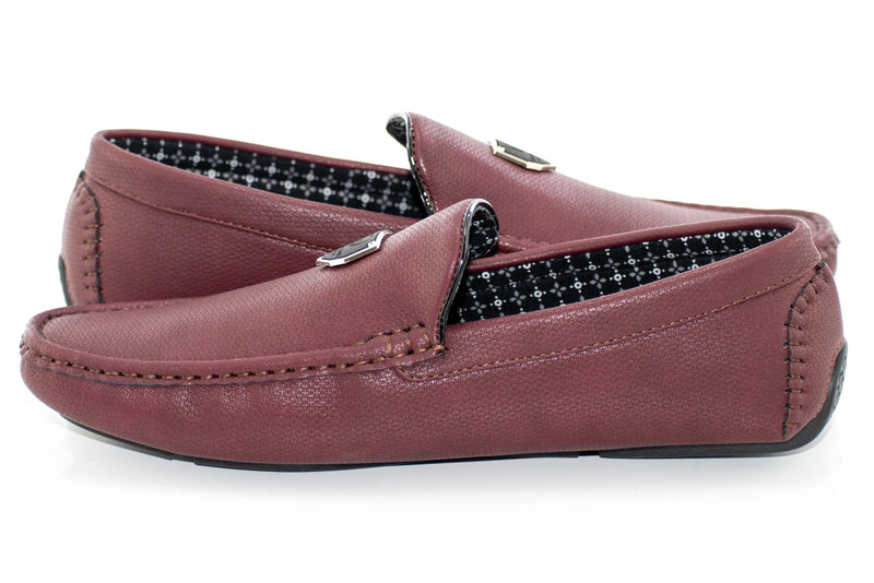 Burgundy Textured Leather Driver Loafer with Shield Emblem