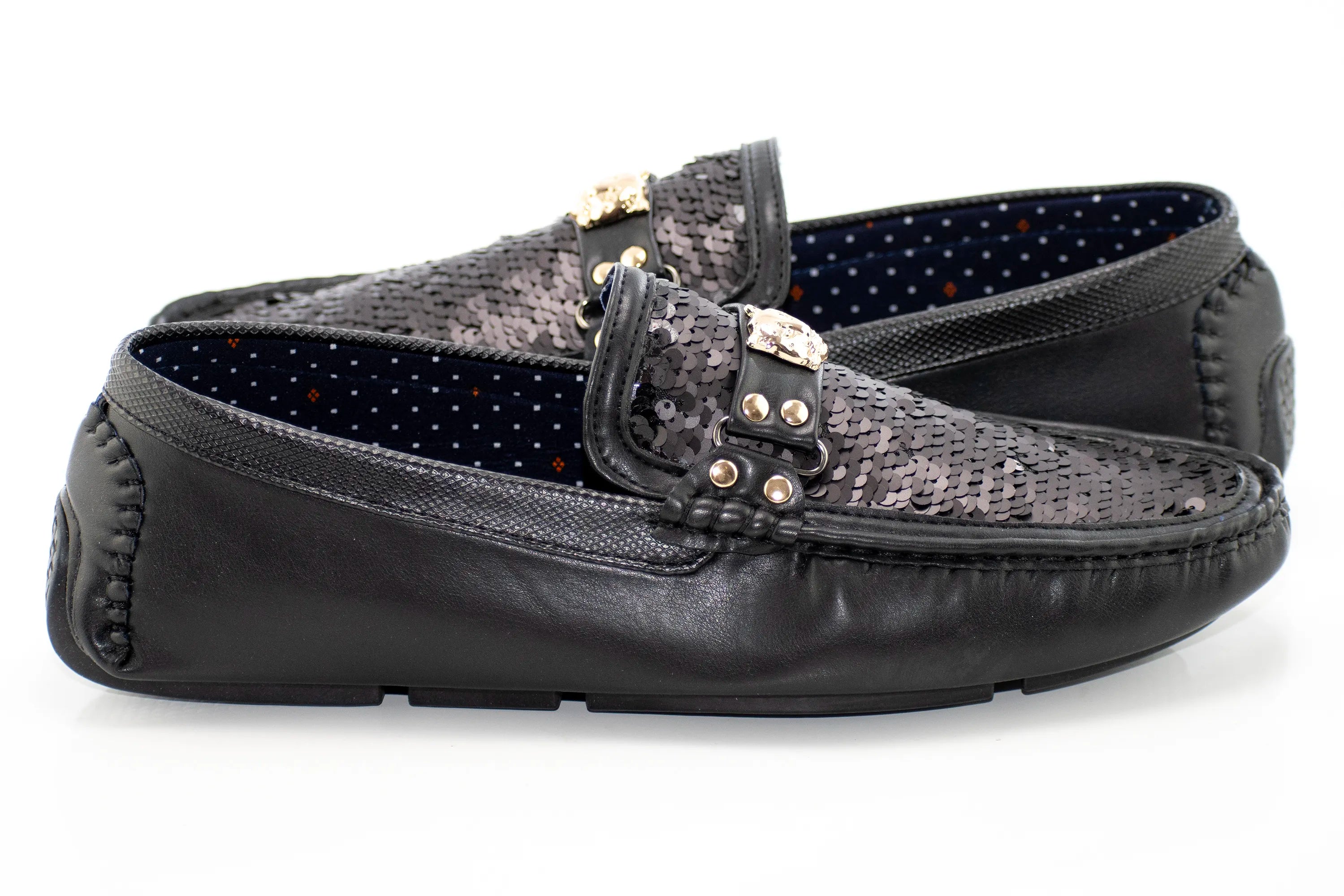 Black Sequined Driver Loafer with Gold Bit