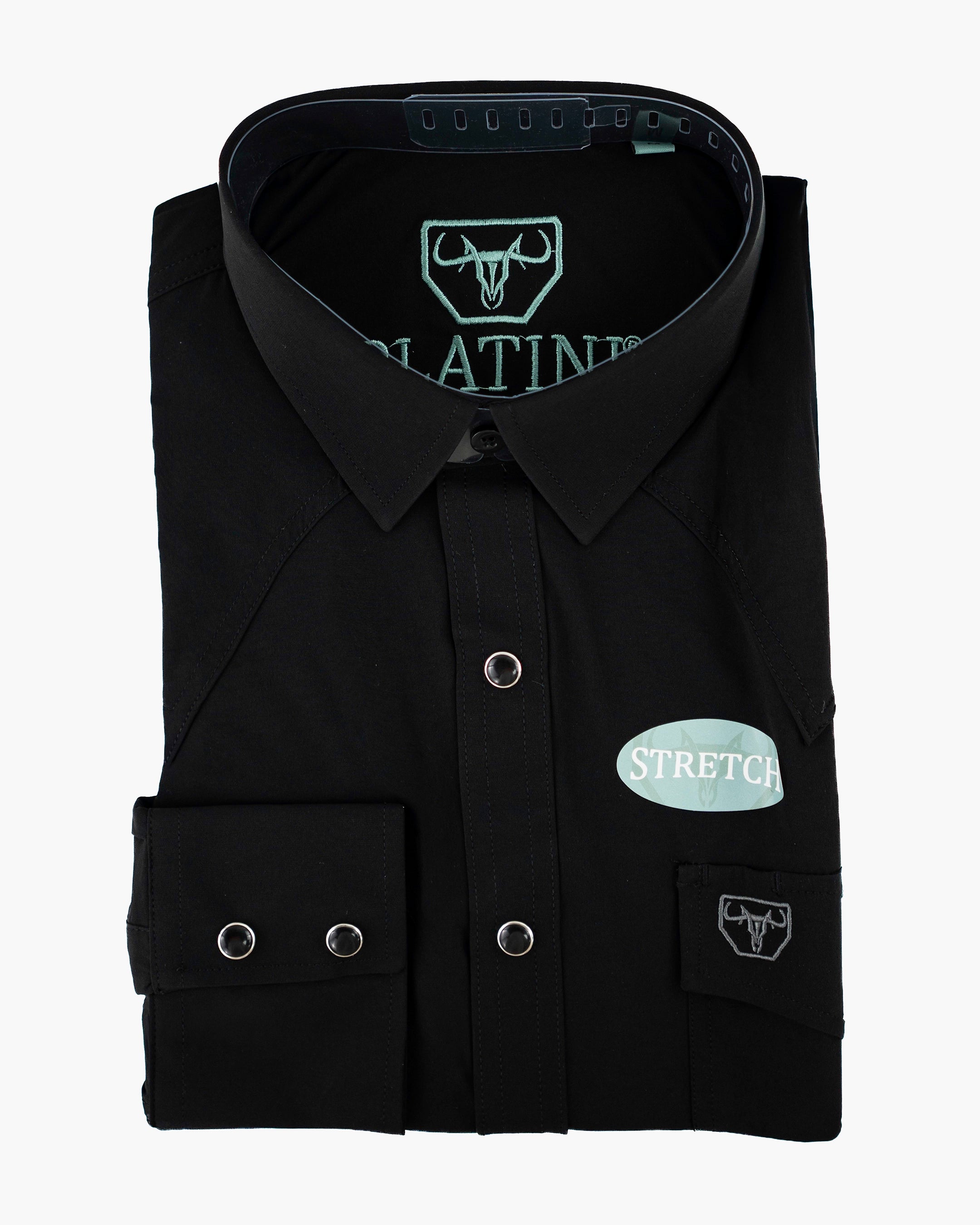Black Western Stretch Long Sleeve Modern-Fit Shirt | Folded View | Dolce Vesta