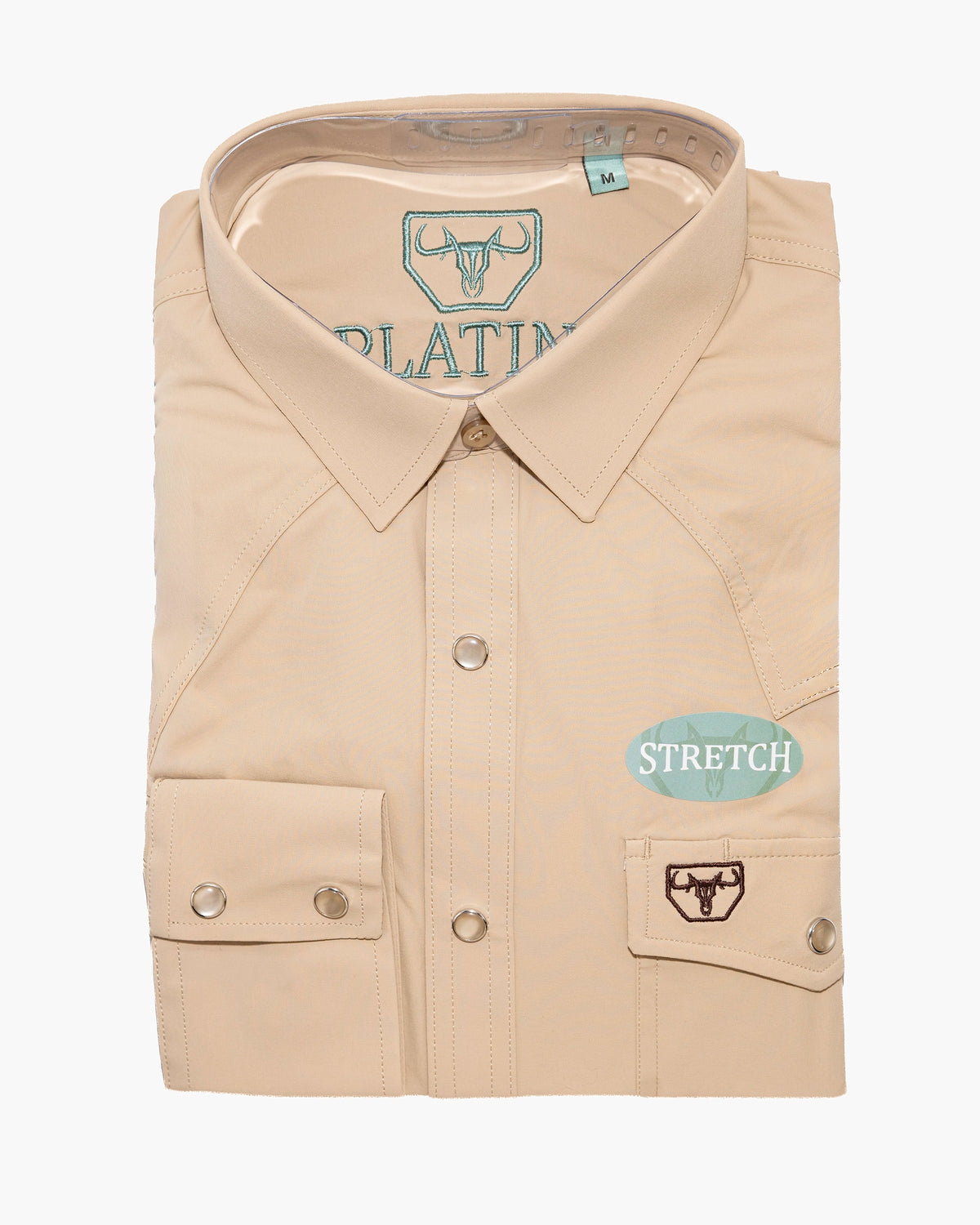 Beige Western Stretch Long Sleeve Modern-Fit Shirt | Folded View | Dolce Vesta 
