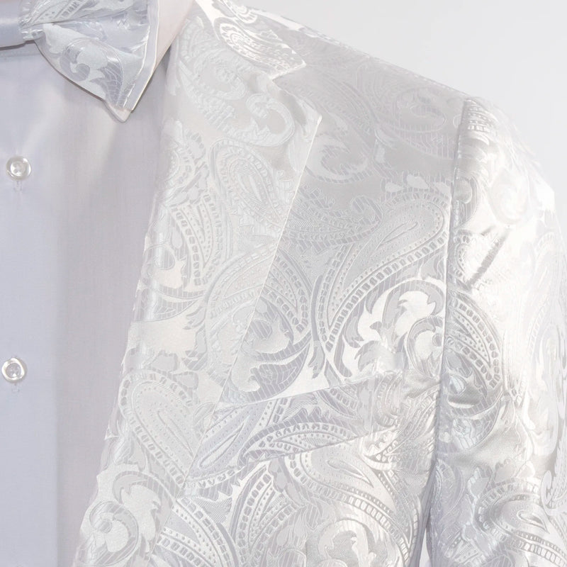 White Paisley Designer Modern-Fit Jacket With Notch Lapels