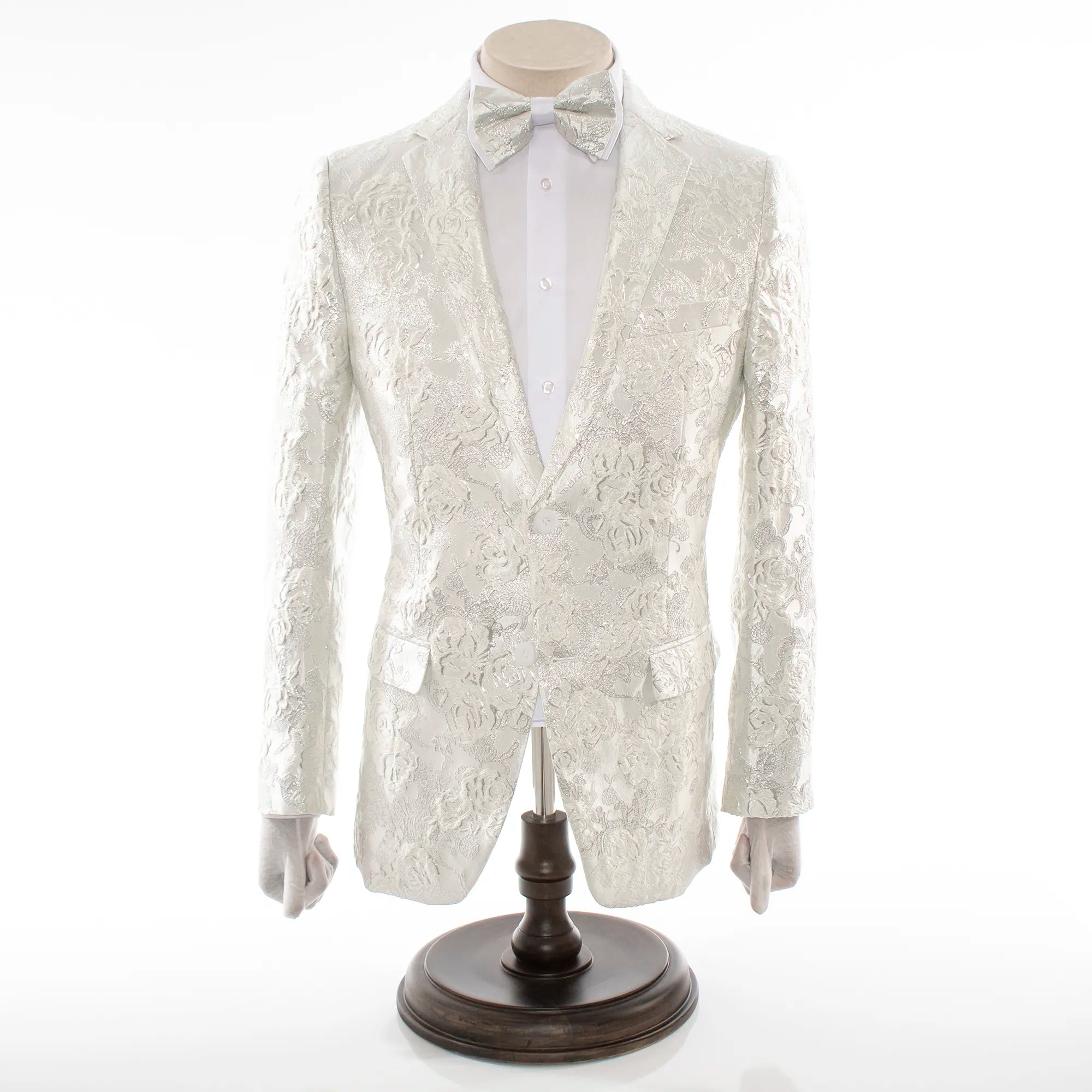White Woven Floral Modern-Fit Jacket