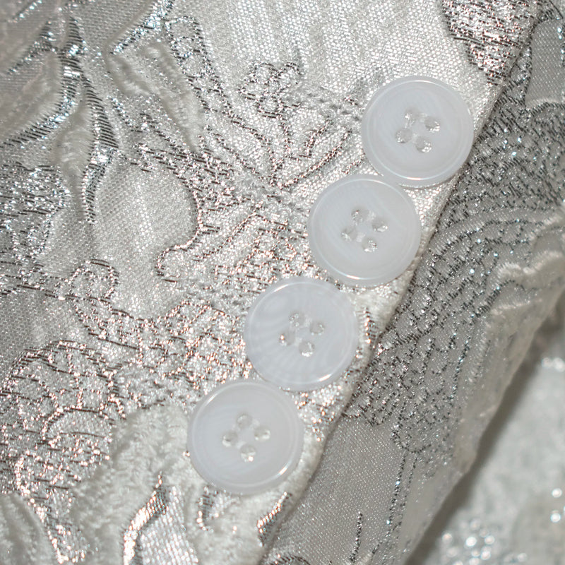 White Woven Floral Modern-Fit Jacket