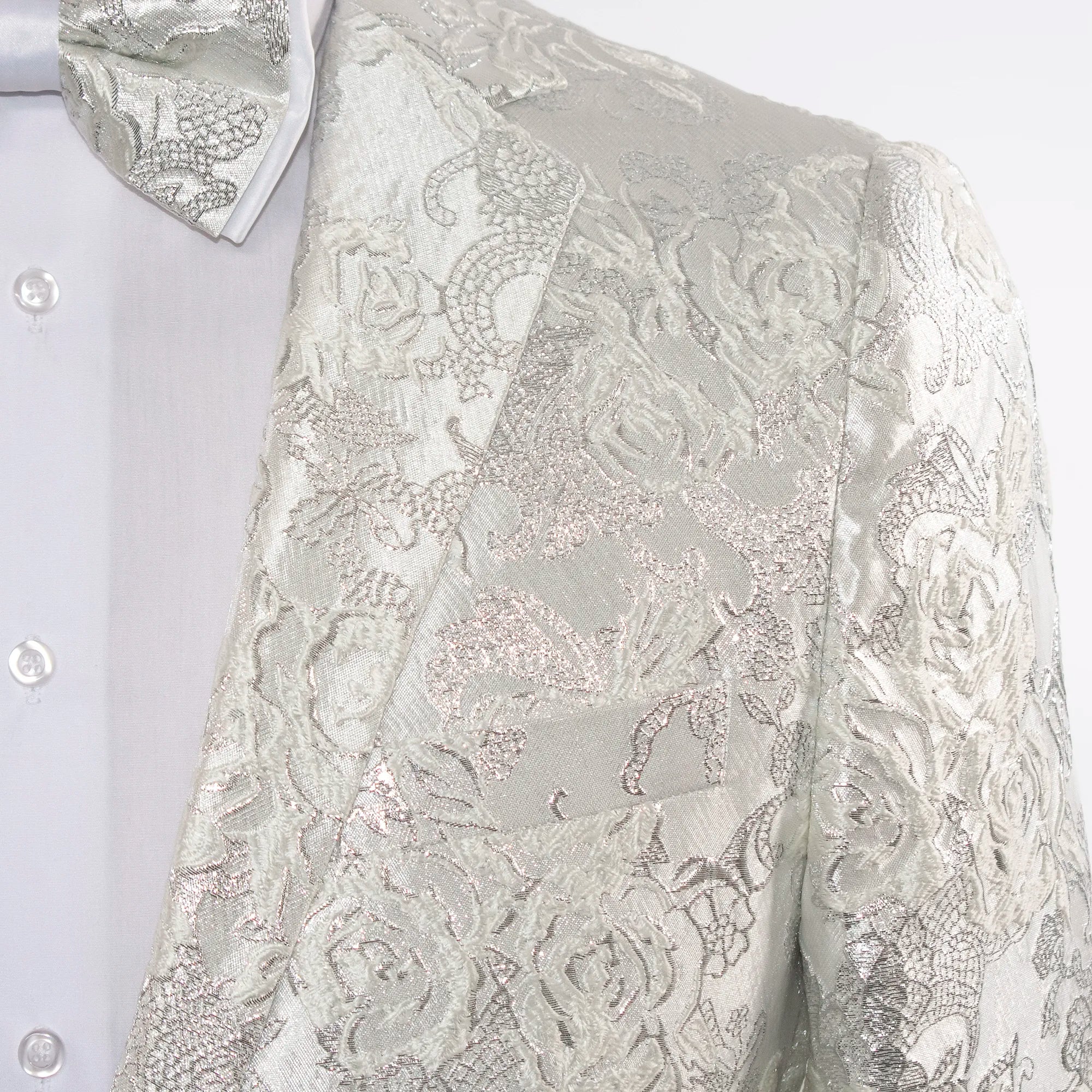White Woven Floral Modern-Fit Jacket
