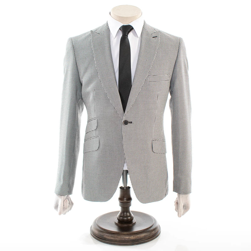 Men's White And Black Modern Houndstooth Slim-Fit Jacket With Peak Lapels