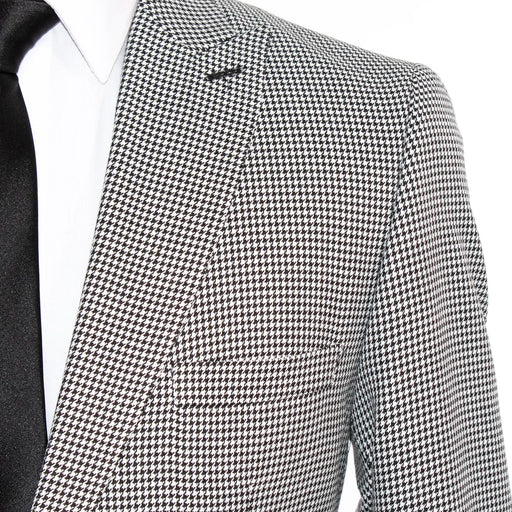 Men's White And Black Modern Houndstooth Slim-Fit Jacket With Peak Lapels