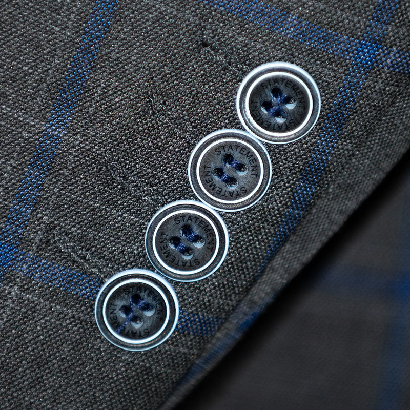 Heather Charcoal Windowpane Plaid 2-Piece Tailored-Fit Suit