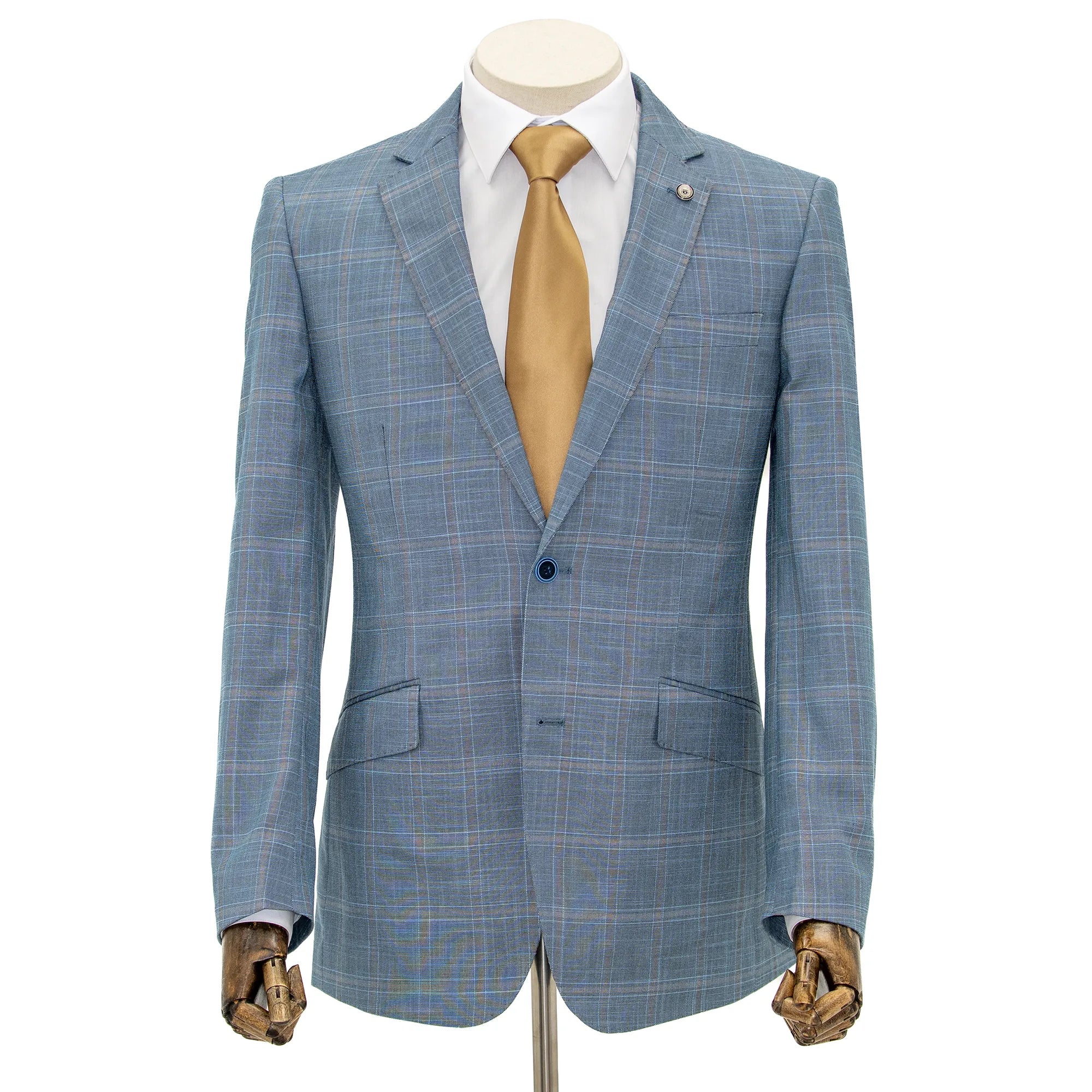 Steel Blue Windowpane Plaid 2-Piece Tailored-Fit Suit