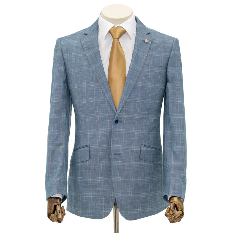 Steel Blue Windowpane Plaid 2-Piece Tailored-Fit Suit