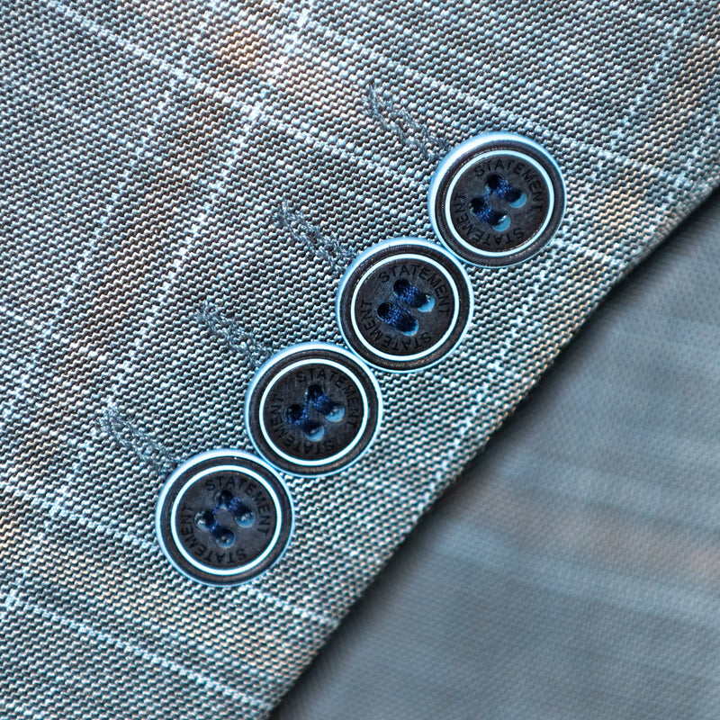 Steel Blue Windowpane Plaid 2-Piece Tailored-Fit Suit