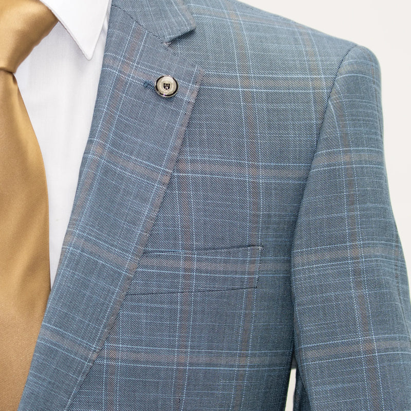 Steel Blue Windowpane Plaid 2-Piece Tailored-Fit Suit