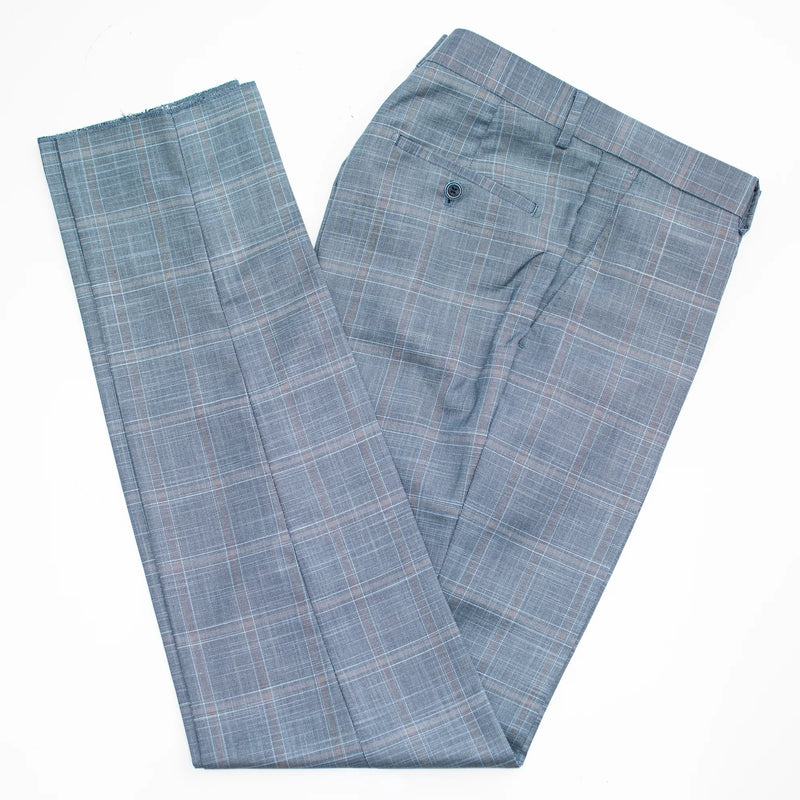 Steel Blue Windowpane Plaid 2-Piece Tailored-Fit Suit