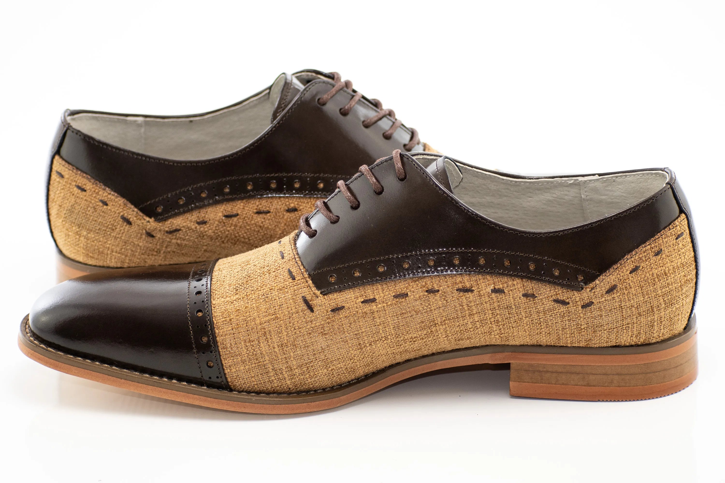 Linen and Leather Lace-Up Oxford Dress Shoes