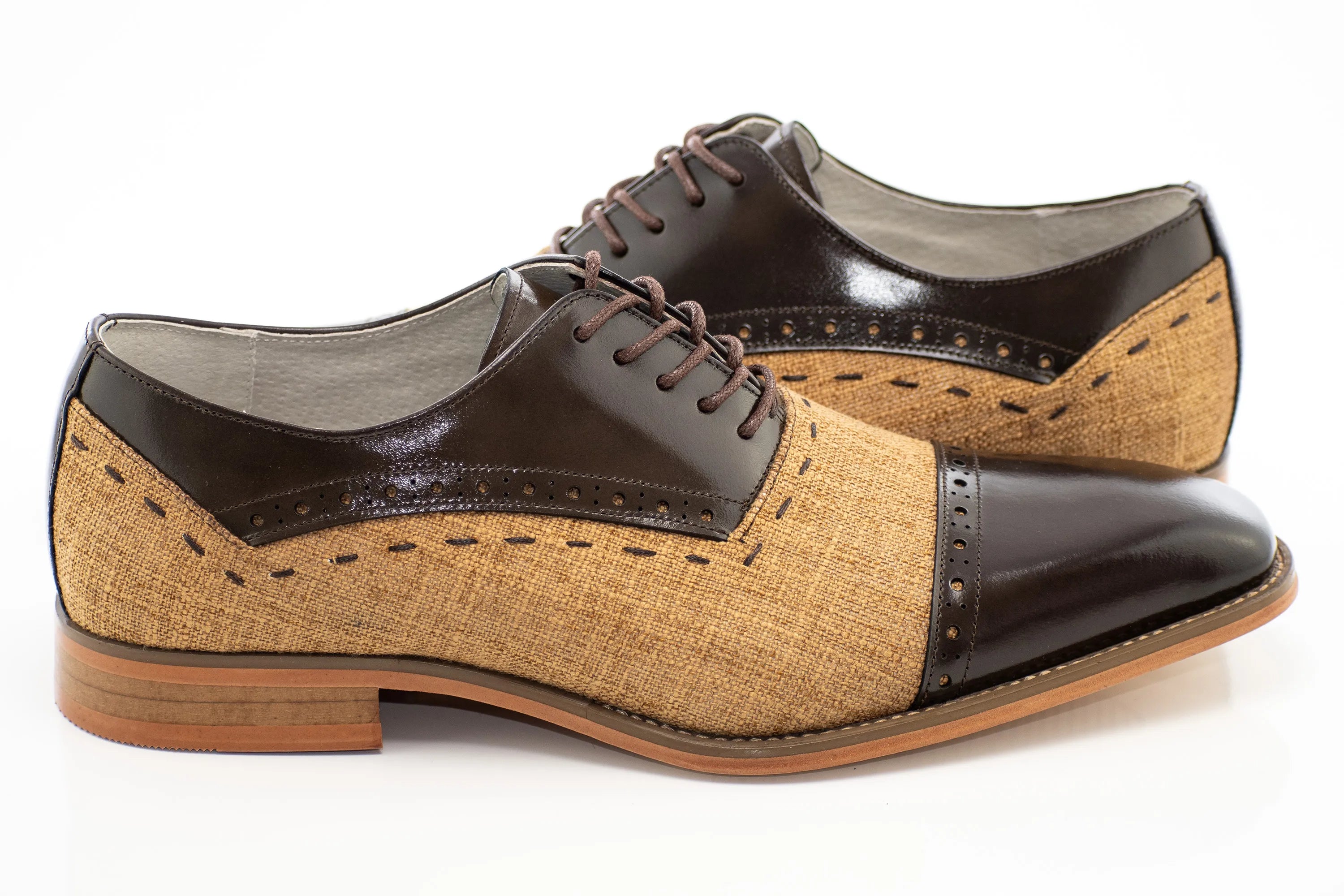 Linen and Leather Lace-Up Oxford Dress Shoes