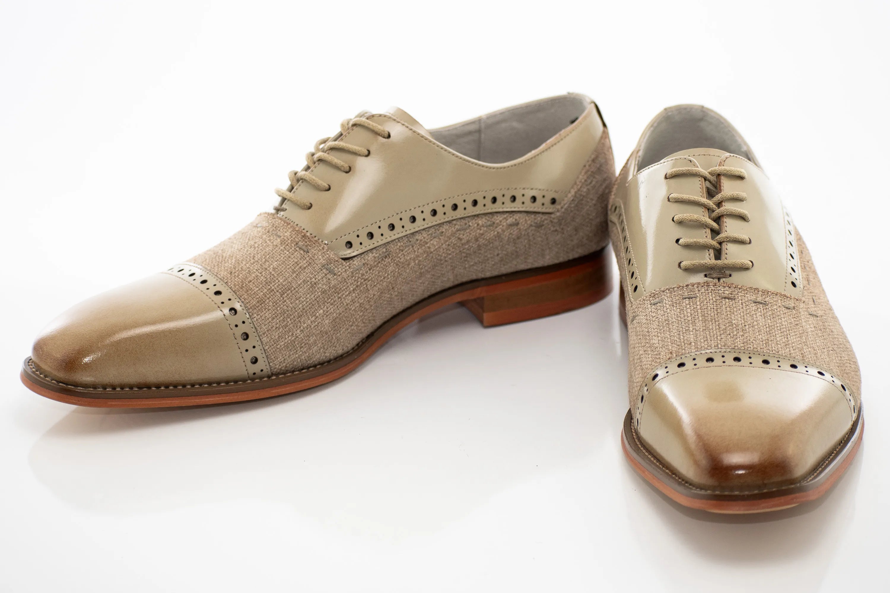 Linen and Leather Lace-Up Oxford Dress Shoes