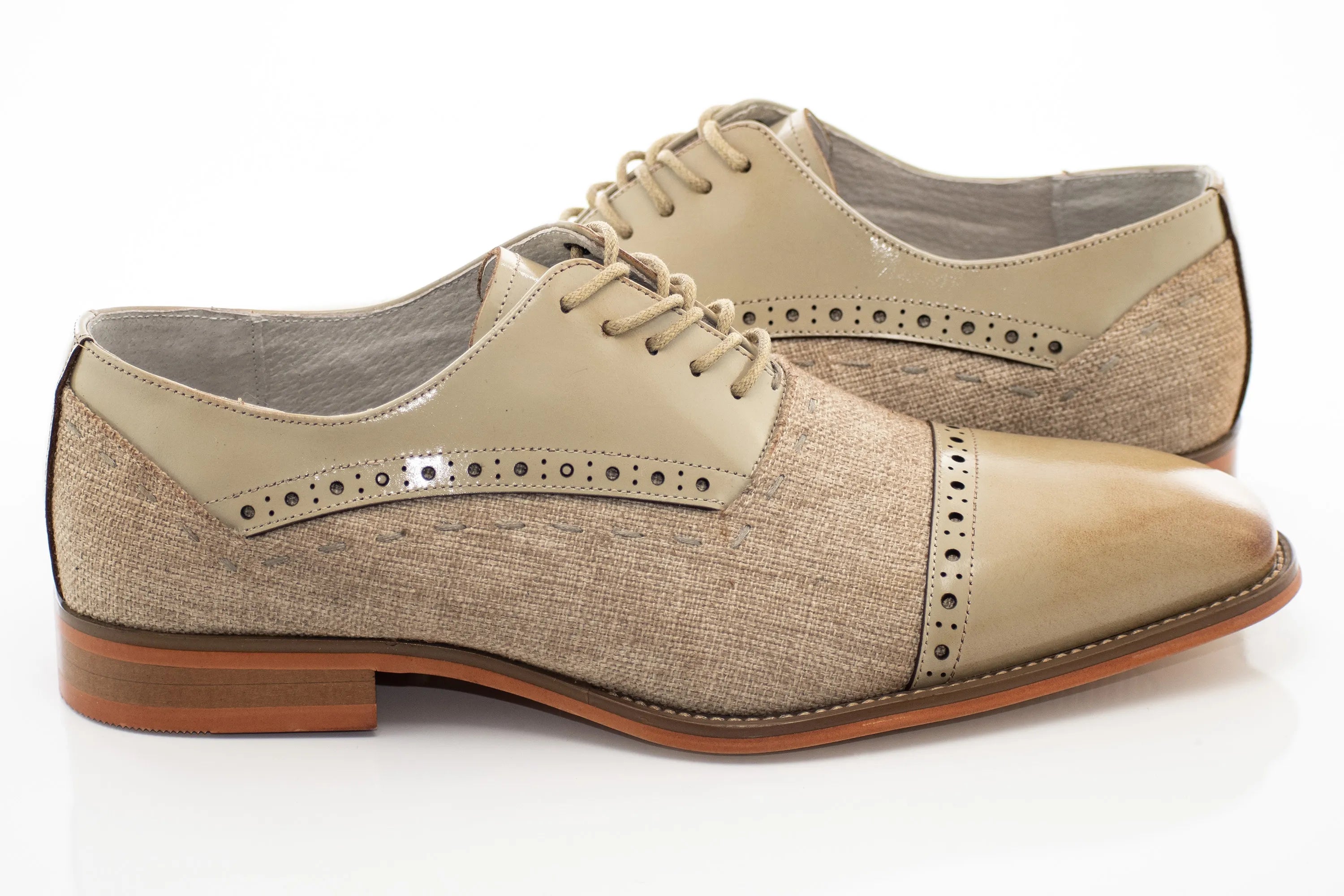 Linen and Leather Lace-Up Oxford Dress Shoes
