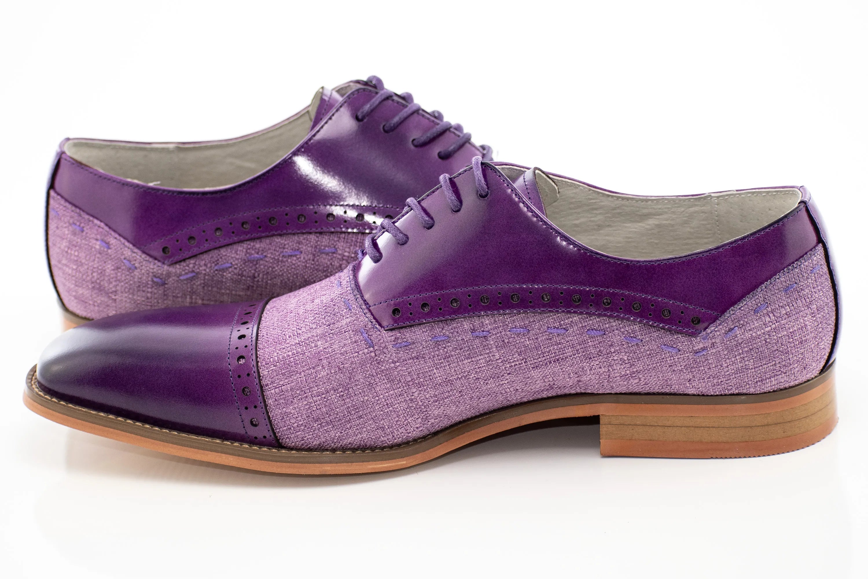 Linen and Leather Lace-Up Oxford Dress Shoes
