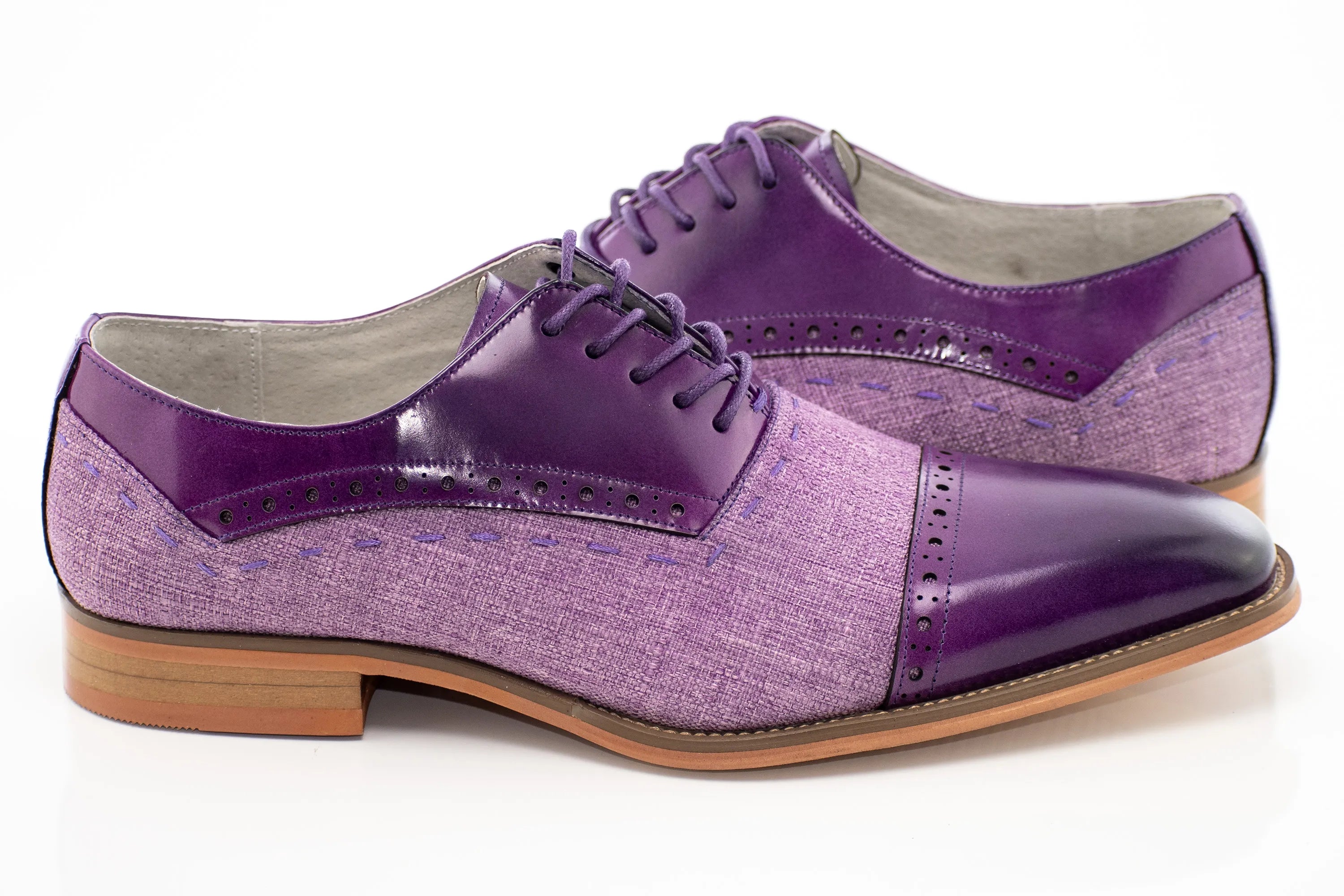 Linen and Leather Lace-Up Oxford Dress Shoes