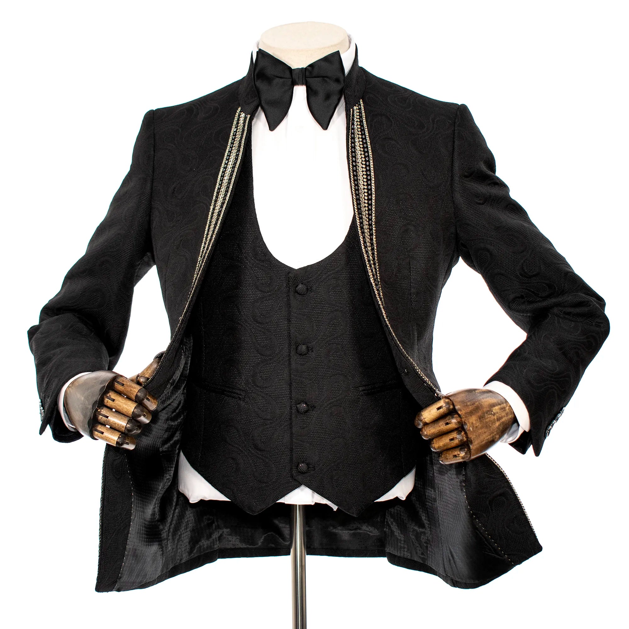 Black Infinity Jacquard With Gold Sequins 3-Piece Slim-Fit Tuxedo