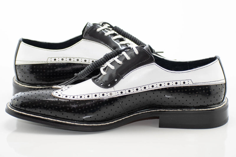 Black and White Perforated Wingtip Derby