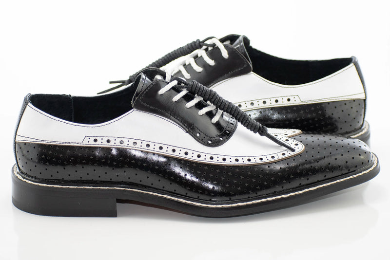 Black and White Perforated Wingtip Derby