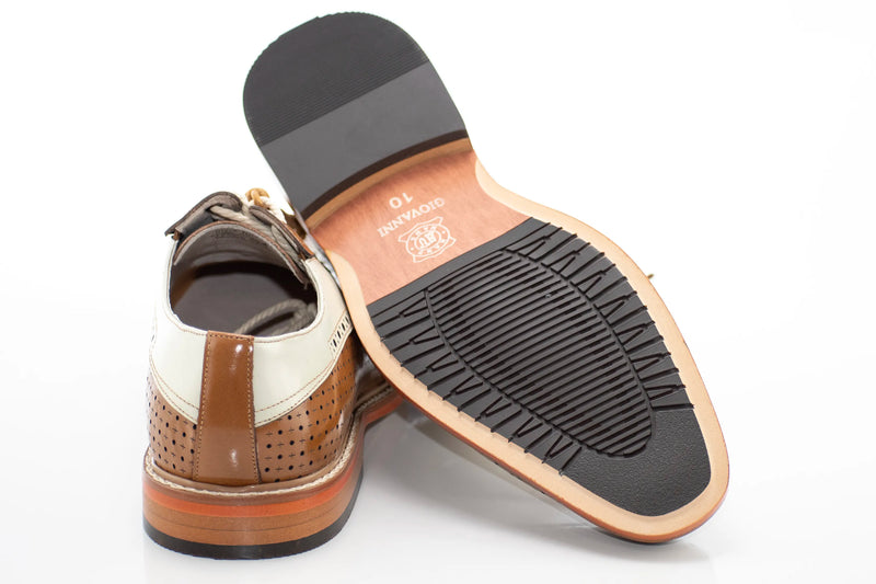 Tan and Cream Perforated Wingtip Derby