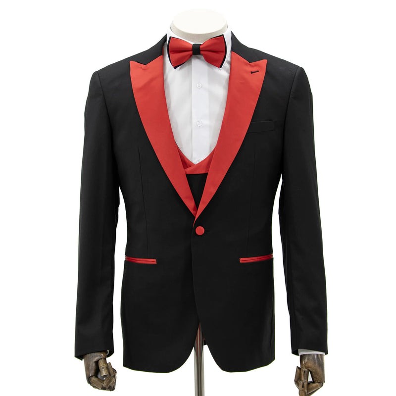 Black and Red 3-Piece Slim-Fit Tuxedo