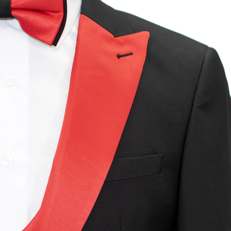 Black and Red 3-Piece Slim-Fit Tuxedo