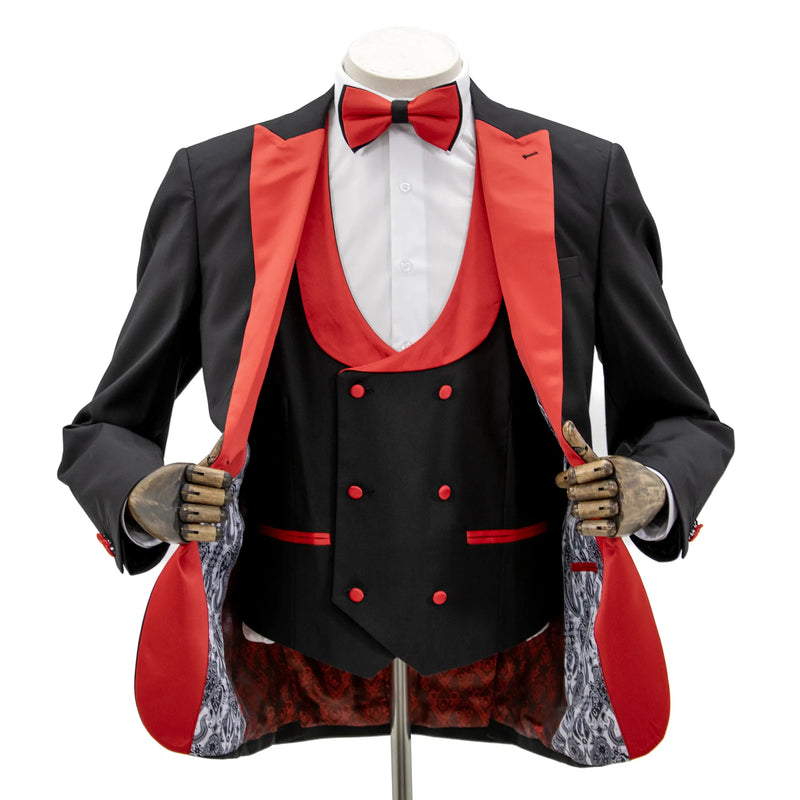 Black and Red 3-Piece Slim-Fit Tuxedo