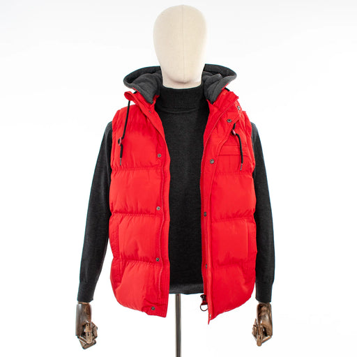 Men 's Red Puffer Vest Hooded Jacket