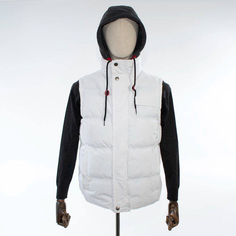Men's White Puffer Vest Hooded Jacket