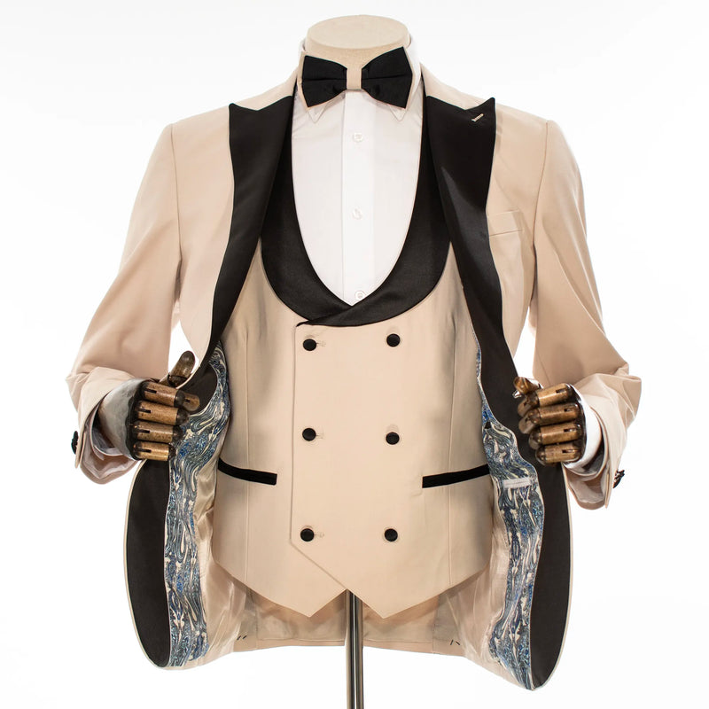 Tan and Black 3-Piece Slim-Fit Tuxedo