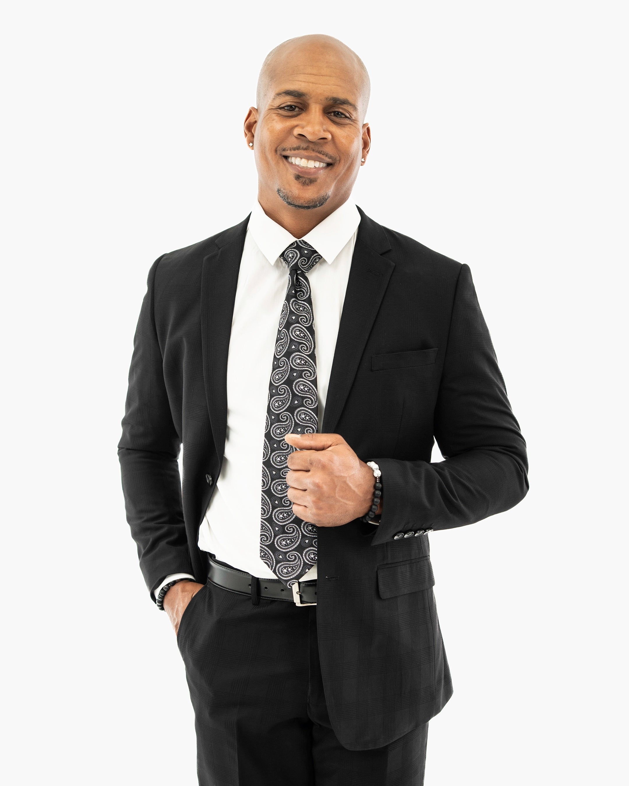 Solid Black Plaid 2-Piece Slim-Fit Suit