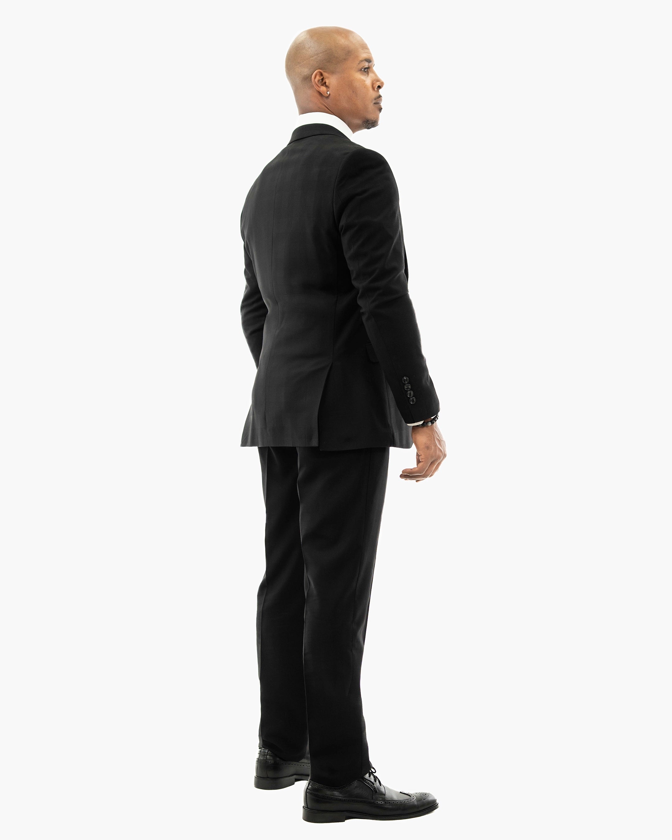 Solid Black Plaid 2-Piece Slim-Fit Suit
