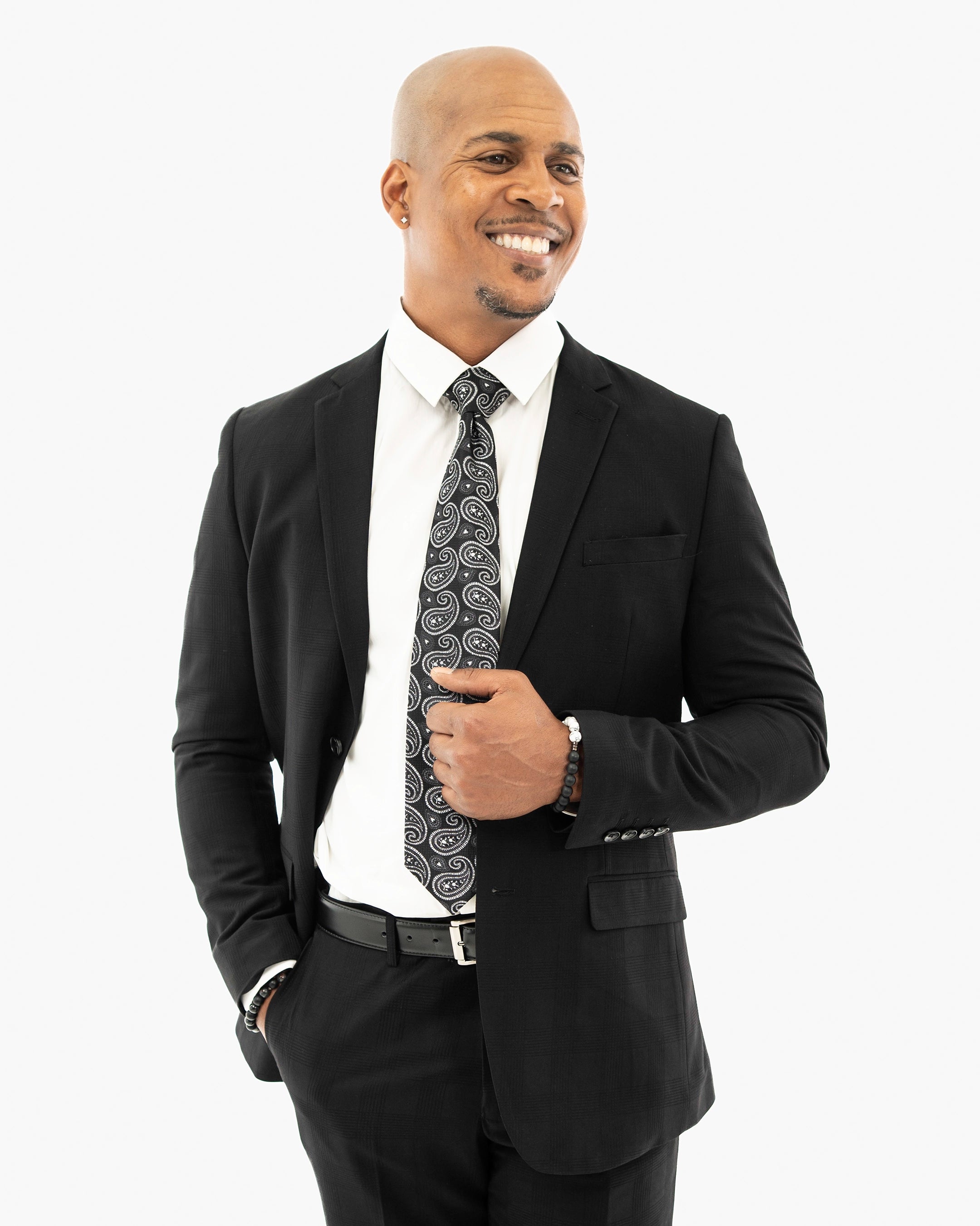 Solid Black Plaid 2-Piece Slim-Fit Suit