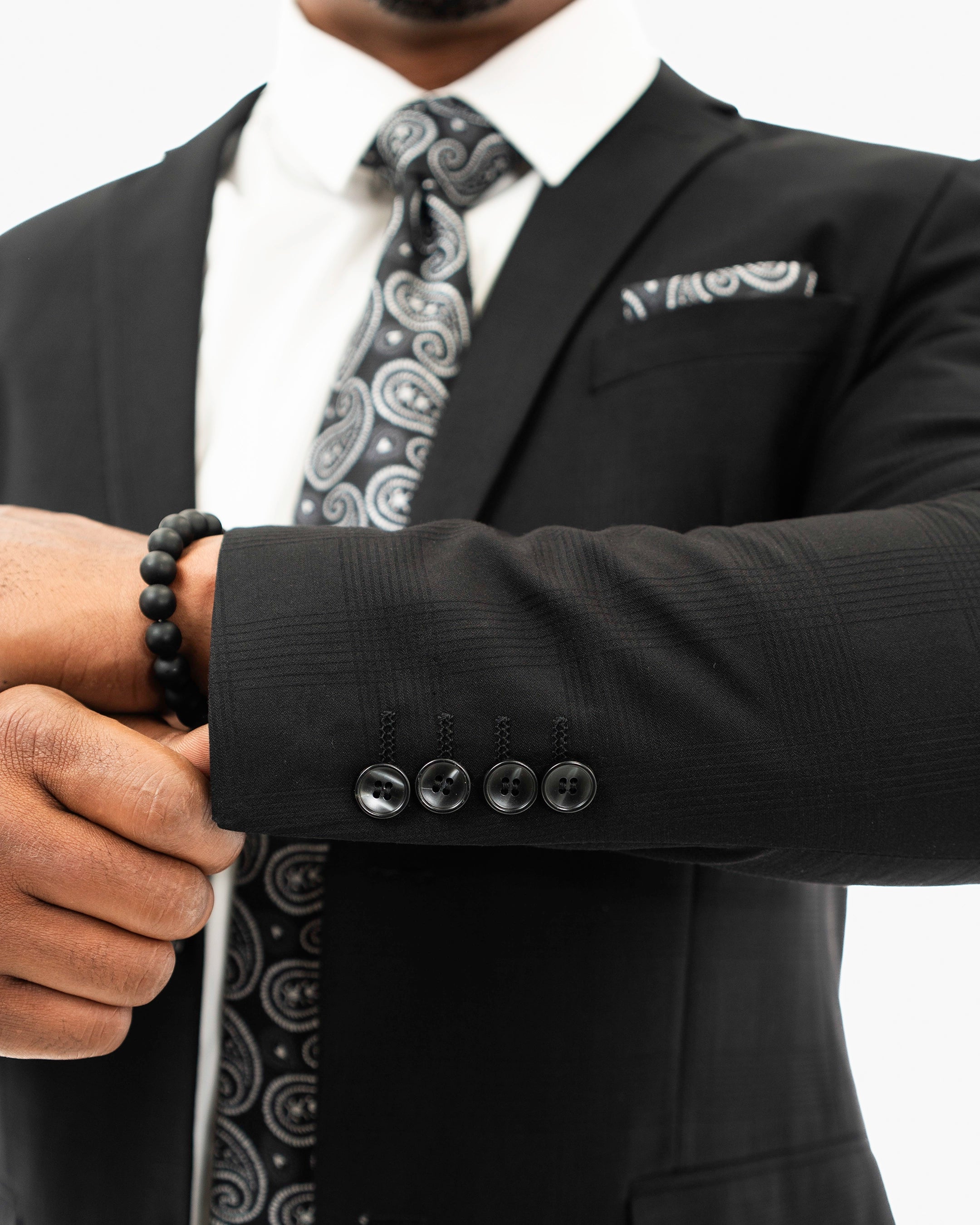 Solid Black Plaid 2-Piece Slim-Fit Suit