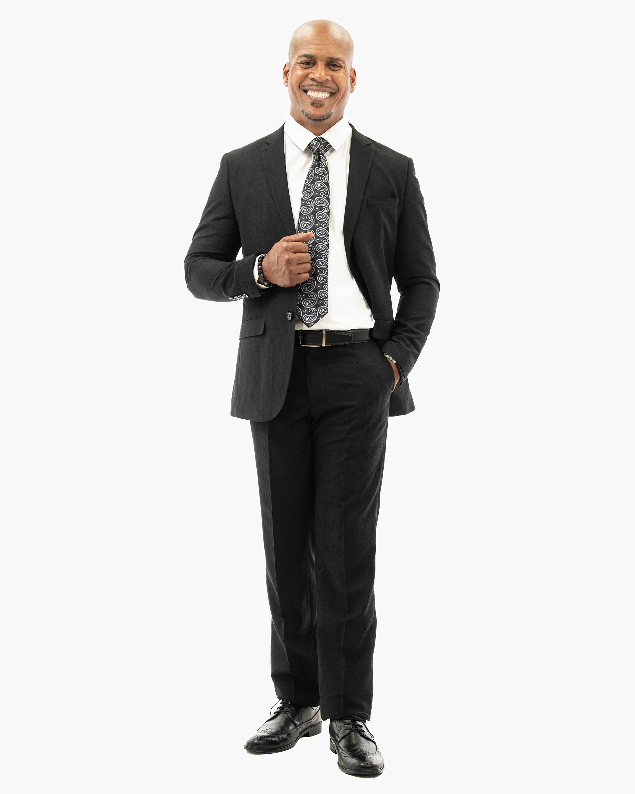 Solid Black Plaid 2-Piece Slim-Fit Suit
