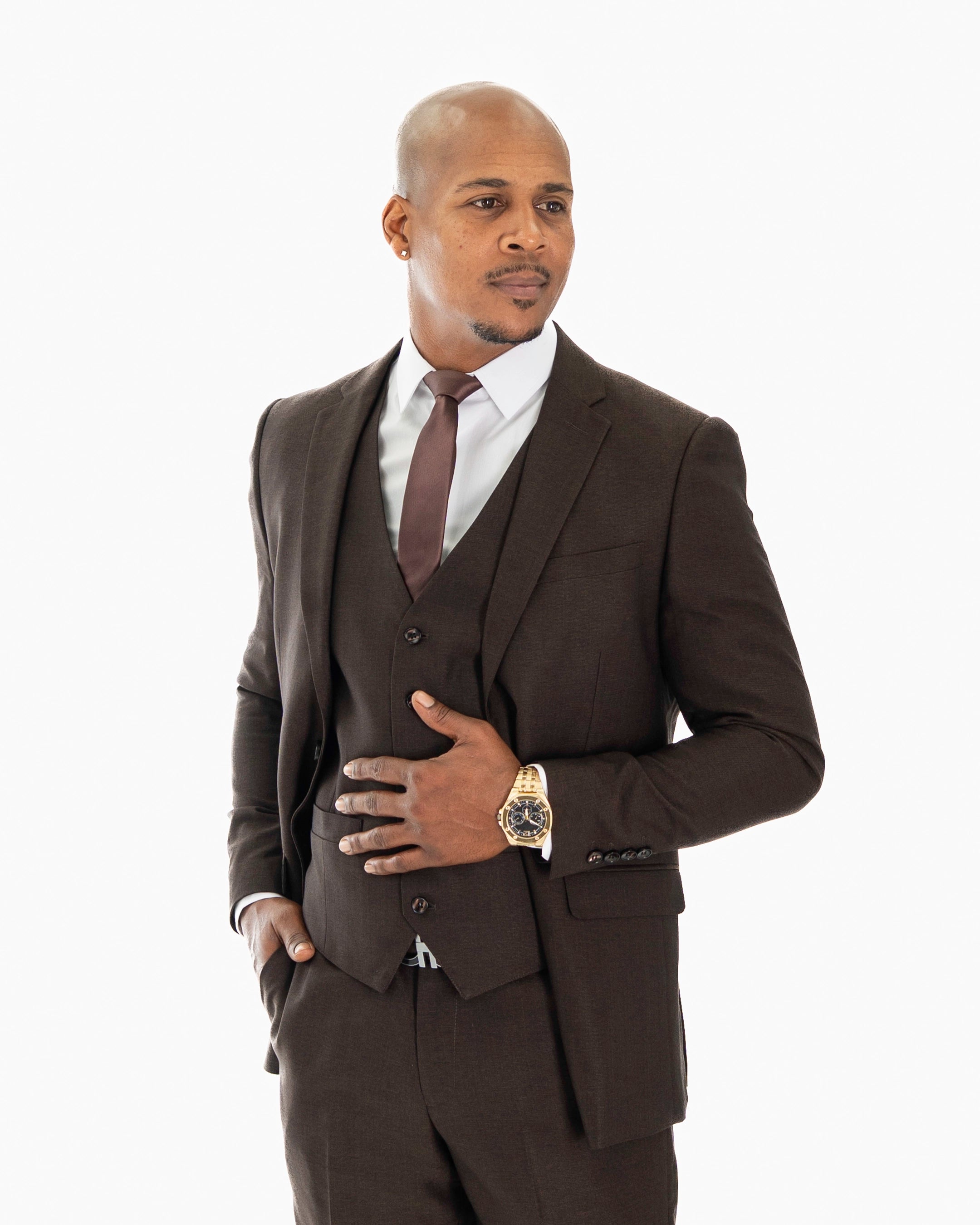 Brown 2-Piece Slim-Fit Wool-Blend Suit