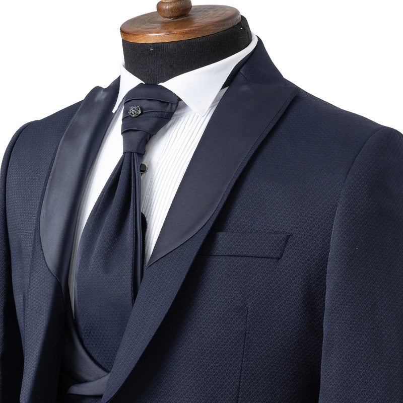 Navy Blue Ogee 3-Piece Slim-Fit Tuxedo