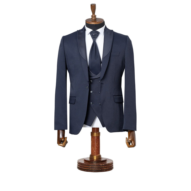 Navy Blue Ogee 3-Piece Slim-Fit Tuxedo