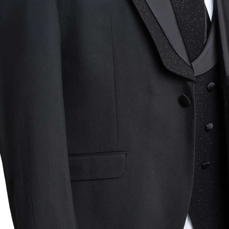 Duncan | Black 3-Piece Slim-Fit Tuxedo with Removable Shawl