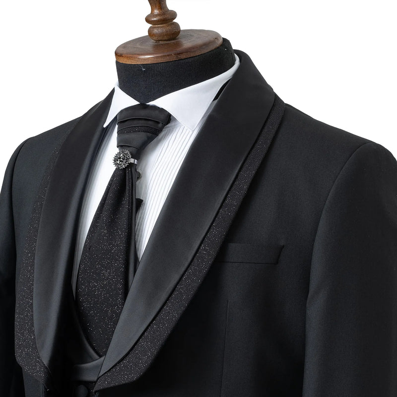 Duncan | Black 3-Piece Slim-Fit Tuxedo with Removable Shawl