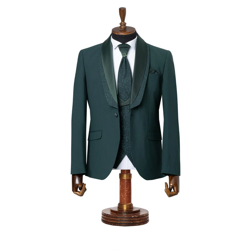 Duncan | Hunter Green 3-Piece Slim-Fit Tuxedo with Removable Shawl