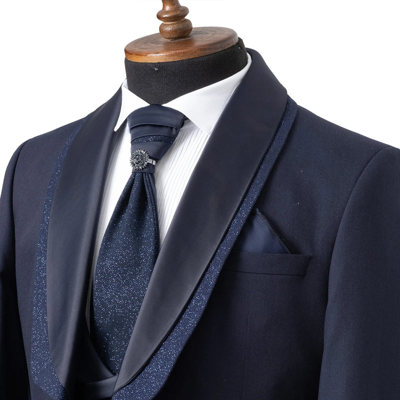 Duncan | Navy Blue 3-Piece Slim-Fit Tuxedo with Removable Shawl