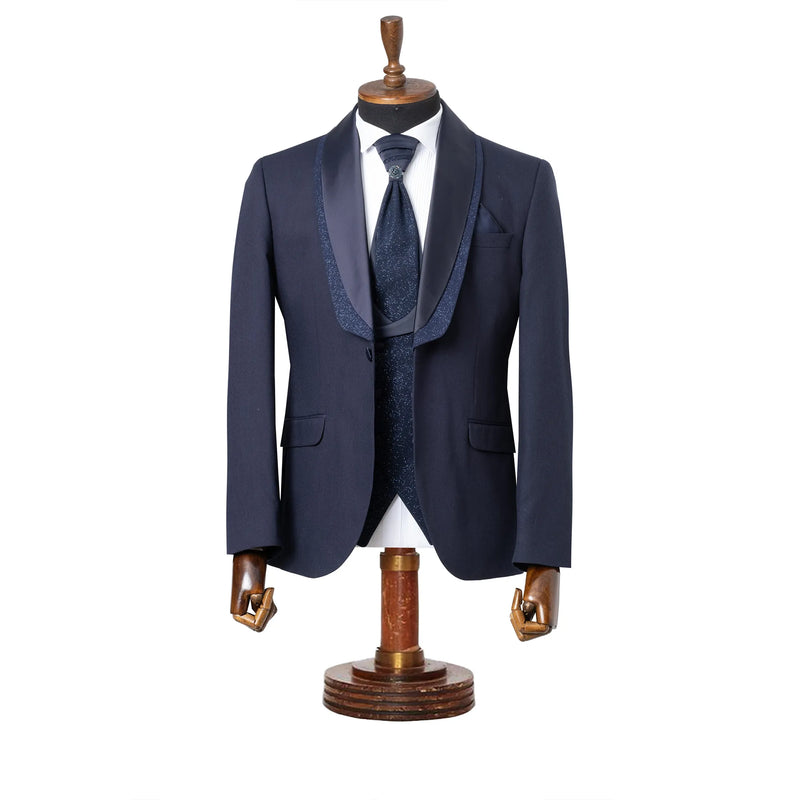 Duncan | Navy Blue 3-Piece Slim-Fit Tuxedo with Removable Shawl