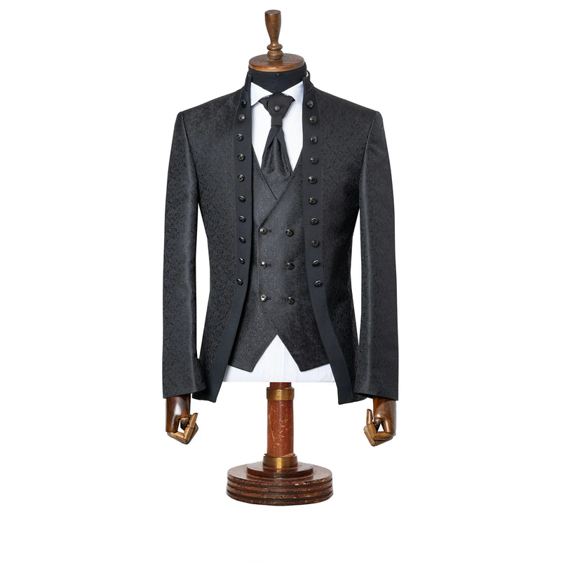Alistair | Black Damask 3-Piece Slim-Fit Western Tuxedo